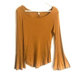 Free People Long Sleeve Flare Tee in Mustard